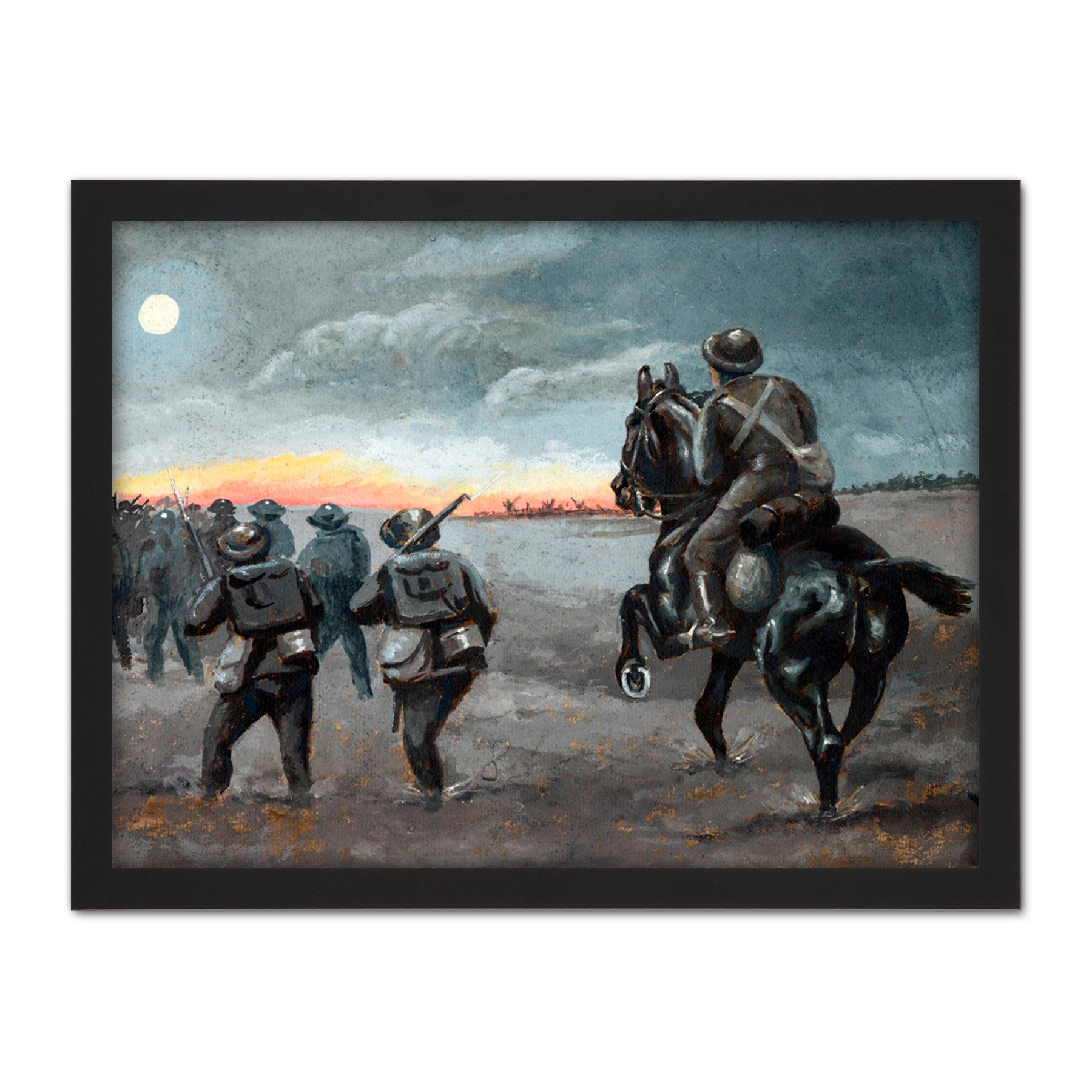 War WWI JM Soldiers Belgium France Sketch Painting Large Framed Wall Decor Art Print